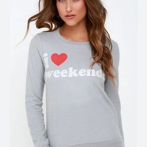 Chaser "I Love Weekends" Light Grey Sweater